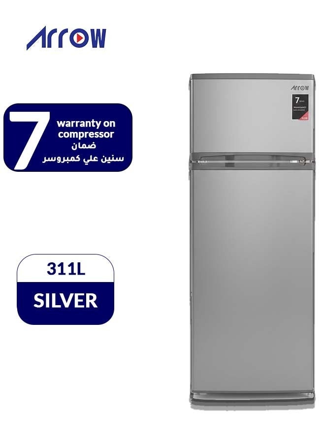 Arrow 311 Liters Double Door Refrigerator 11 Cubic Feet With 7 Years Warranty On Compressor and No Frost, Adjustable Legs, Safety Lock, Low Noise, Energy Saving, Glass Shelf, Interior Lamp & Silent & Energy-Efficient Compressor RO2-490L-S - Image 1